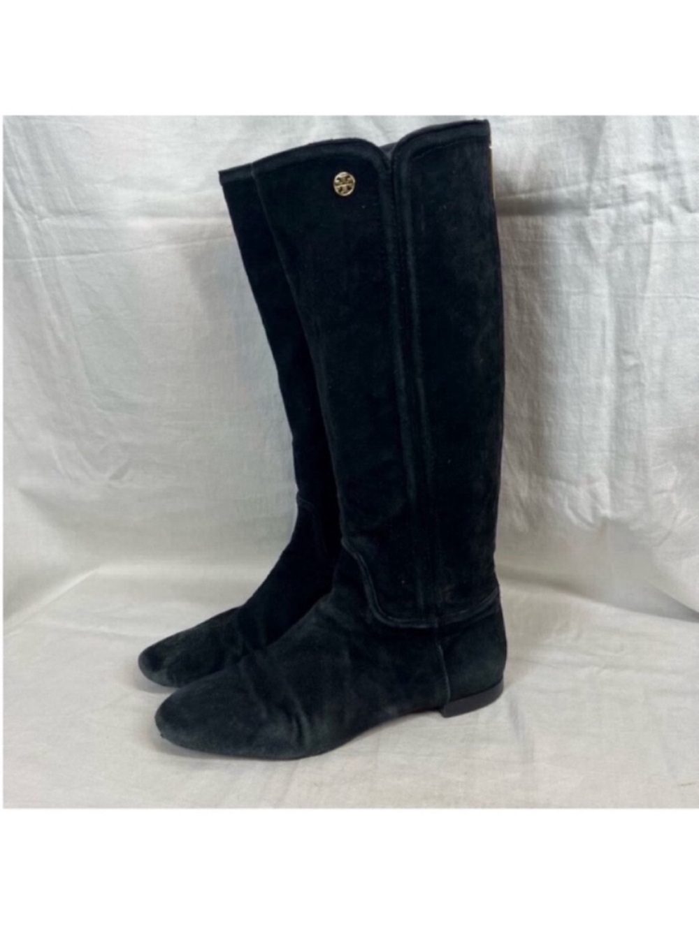 Tory Burch suede leather knee high riding boots black classic chic
